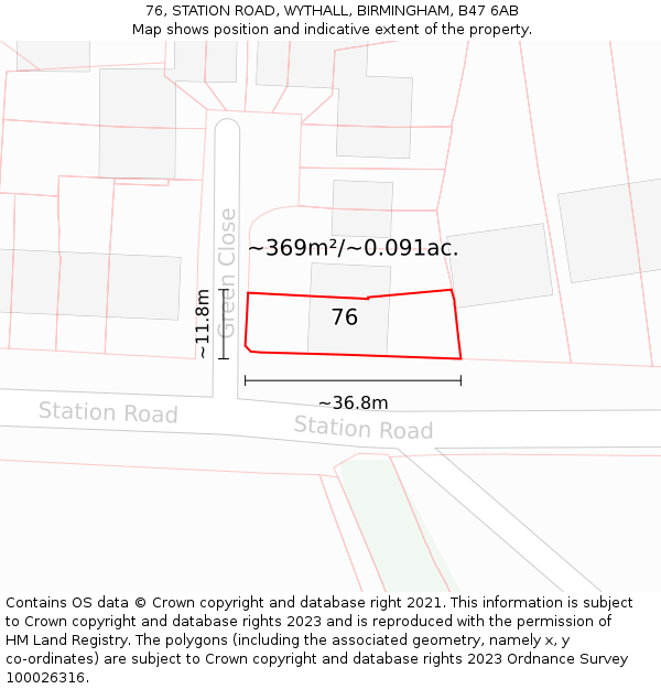 76, STATION ROAD, WYTHALL, BIRMINGHAM, B47 6AB: Plot and title map