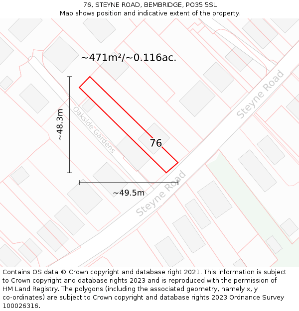 76, STEYNE ROAD, BEMBRIDGE, PO35 5SL: Plot and title map