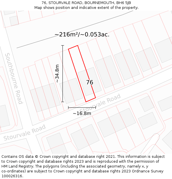 76, STOURVALE ROAD, BOURNEMOUTH, BH6 5JB: Plot and title map