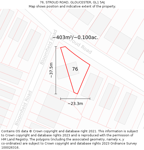 76, STROUD ROAD, GLOUCESTER, GL1 5AJ: Plot and title map