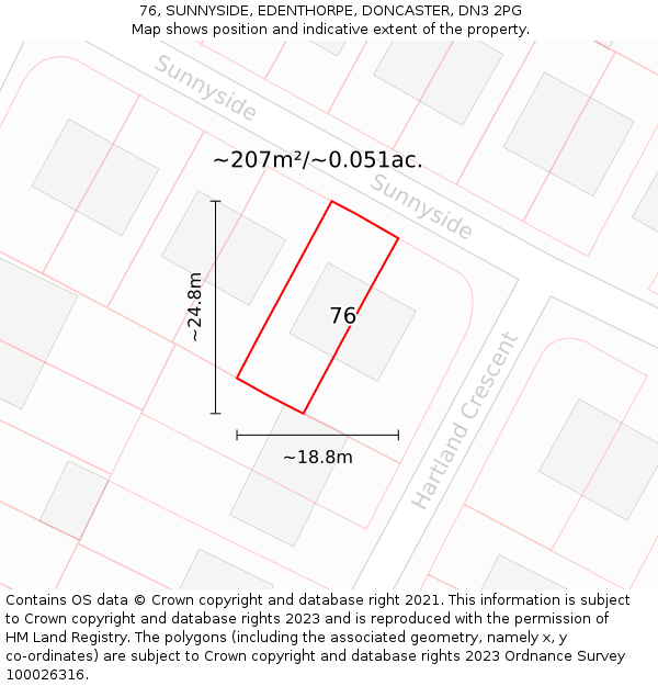 76, SUNNYSIDE, EDENTHORPE, DONCASTER, DN3 2PG: Plot and title map