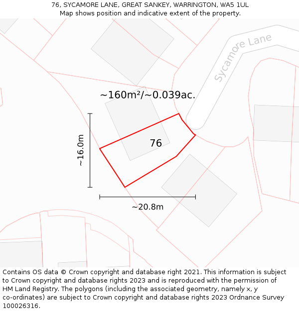 76, SYCAMORE LANE, GREAT SANKEY, WARRINGTON, WA5 1UL: Plot and title map