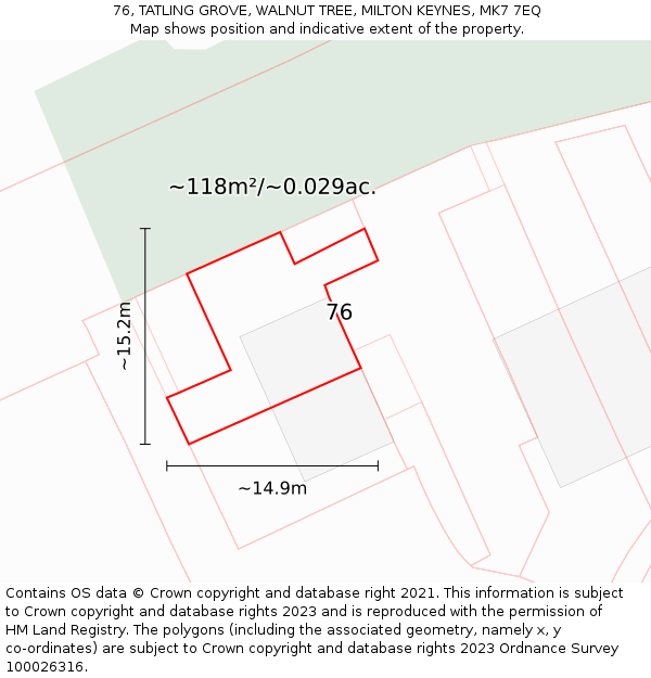 76, TATLING GROVE, WALNUT TREE, MILTON KEYNES, MK7 7EQ: Plot and title map