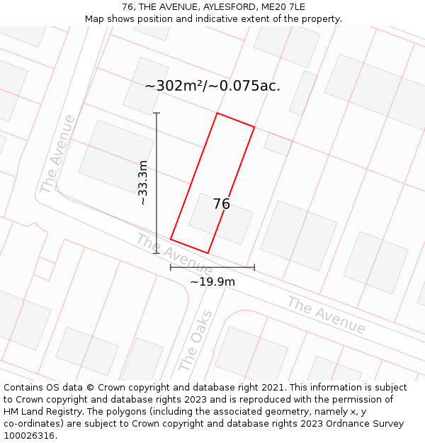 76, THE AVENUE, AYLESFORD, ME20 7LE: Plot and title map