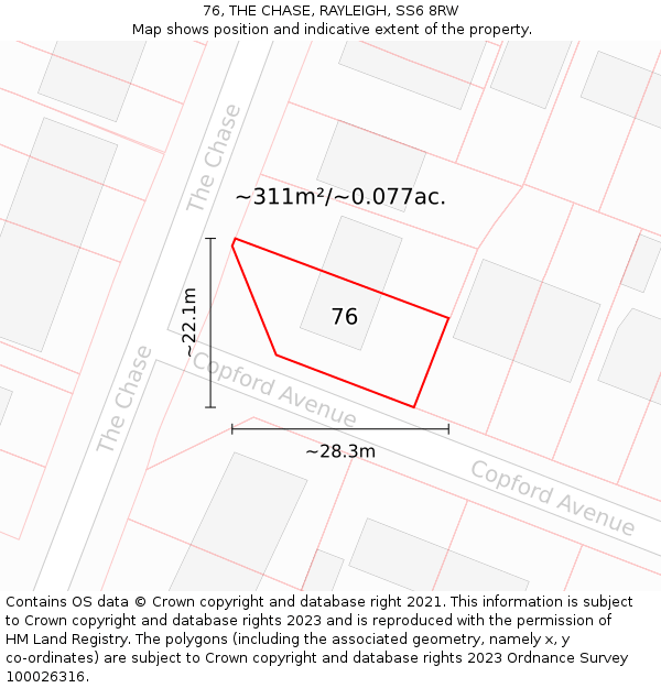 76, THE CHASE, RAYLEIGH, SS6 8RW: Plot and title map