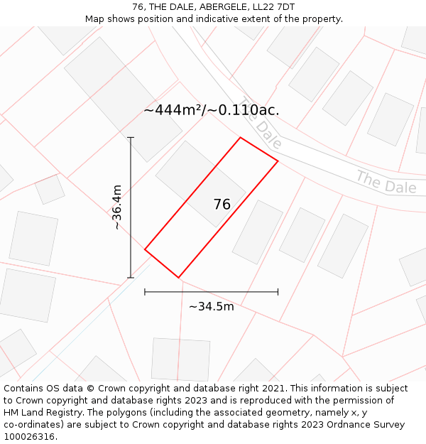 76, THE DALE, ABERGELE, LL22 7DT: Plot and title map