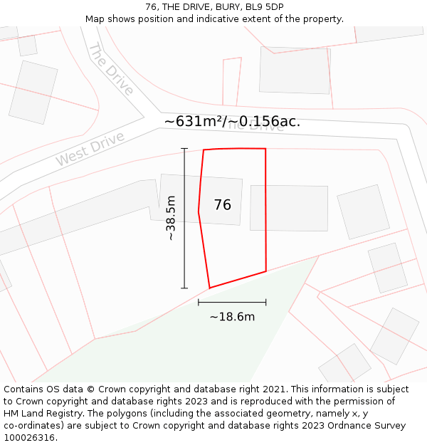 76, THE DRIVE, BURY, BL9 5DP: Plot and title map