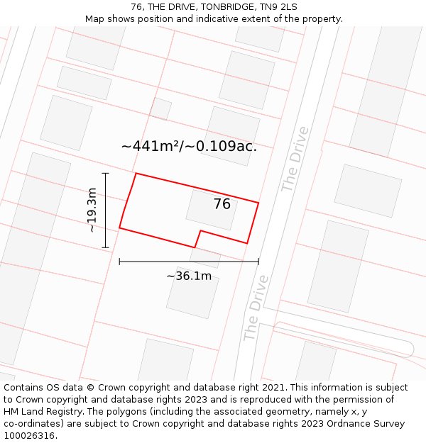 76, THE DRIVE, TONBRIDGE, TN9 2LS: Plot and title map