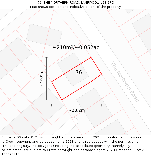 76, THE NORTHERN ROAD, LIVERPOOL, L23 2RQ: Plot and title map