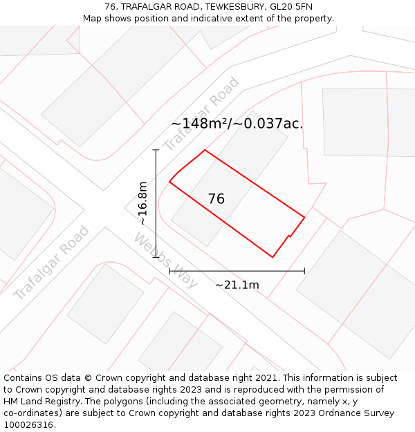 76, TRAFALGAR ROAD, TEWKESBURY, GL20 5FN: Plot and title map