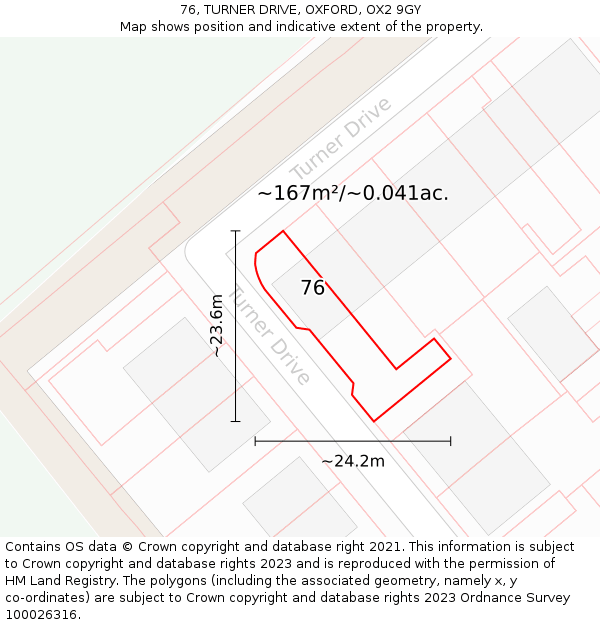 76, TURNER DRIVE, OXFORD, OX2 9GY: Plot and title map