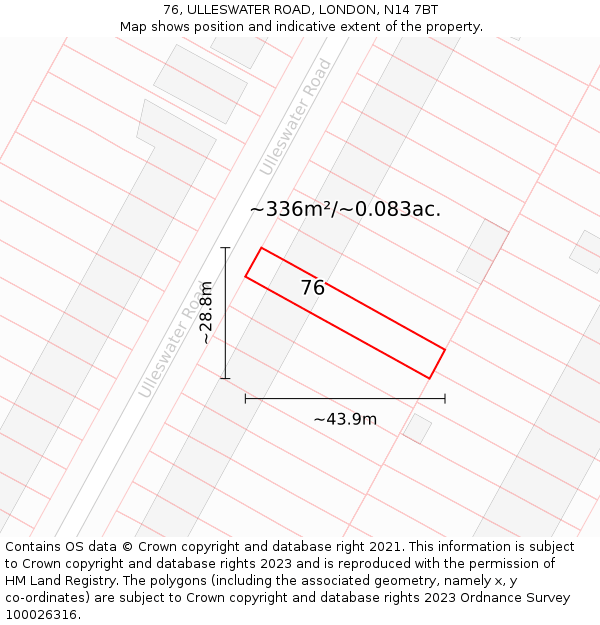 76, ULLESWATER ROAD, LONDON, N14 7BT: Plot and title map