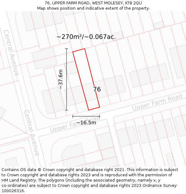 76, UPPER FARM ROAD, WEST MOLESEY, KT8 2QU: Plot and title map