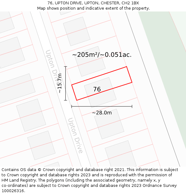 76, UPTON DRIVE, UPTON, CHESTER, CH2 1BX: Plot and title map