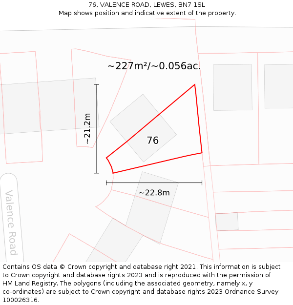 76, VALENCE ROAD, LEWES, BN7 1SL: Plot and title map