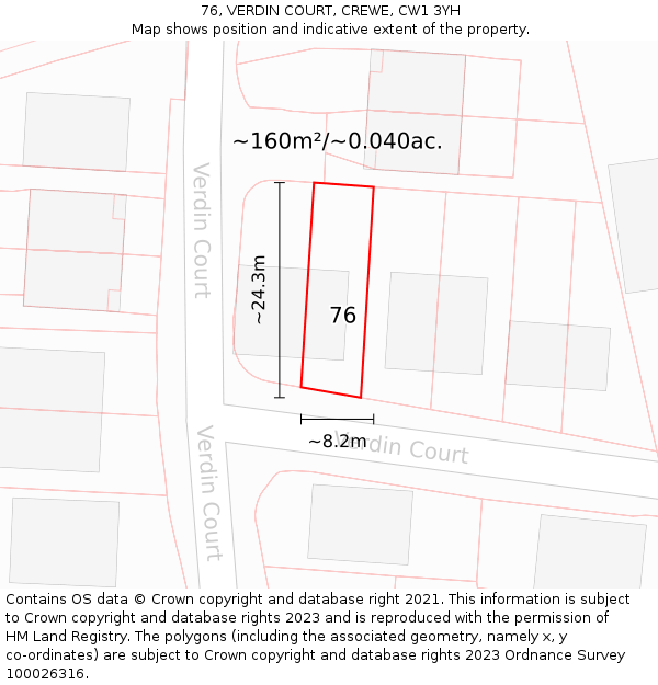 76, VERDIN COURT, CREWE, CW1 3YH: Plot and title map