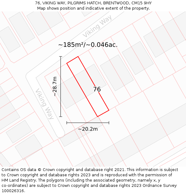 76, VIKING WAY, PILGRIMS HATCH, BRENTWOOD, CM15 9HY: Plot and title map