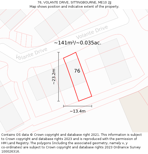 76, VOLANTE DRIVE, SITTINGBOURNE, ME10 2JJ: Plot and title map