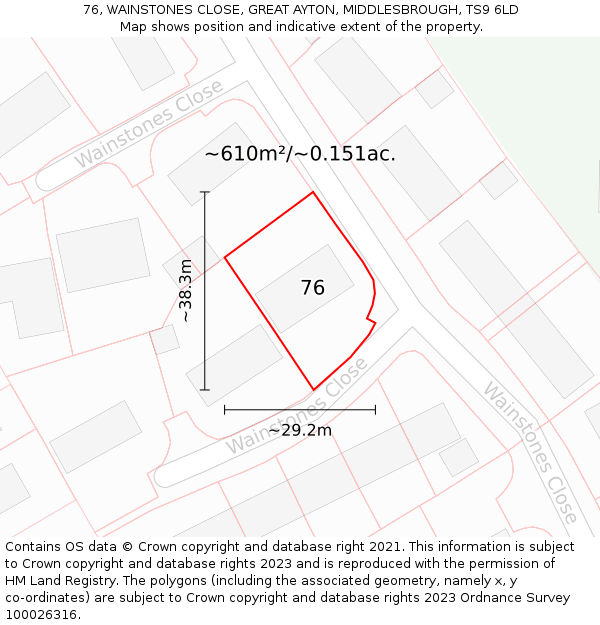 76, WAINSTONES CLOSE, GREAT AYTON, MIDDLESBROUGH, TS9 6LD: Plot and title map