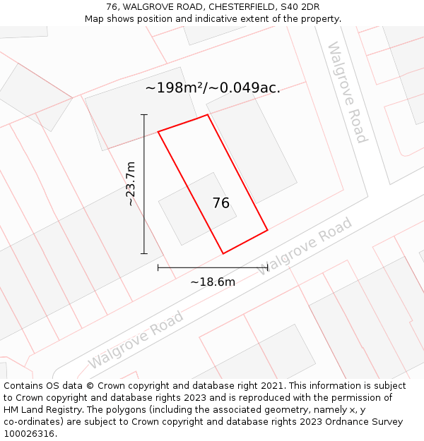 76, WALGROVE ROAD, CHESTERFIELD, S40 2DR: Plot and title map