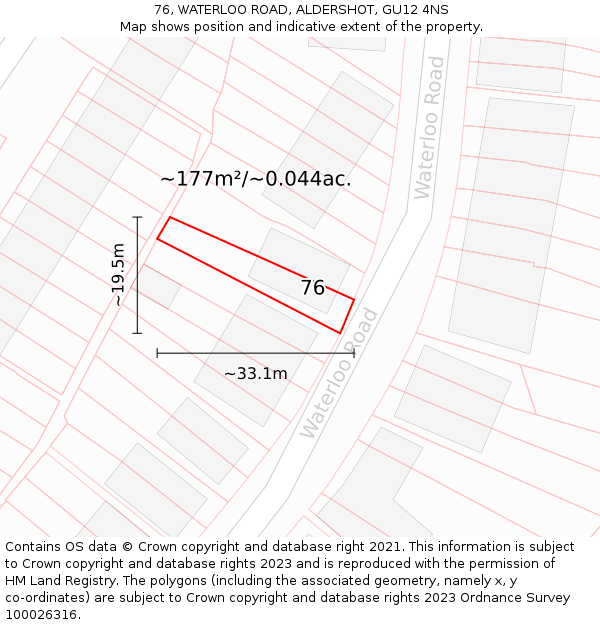 76, WATERLOO ROAD, ALDERSHOT, GU12 4NS: Plot and title map