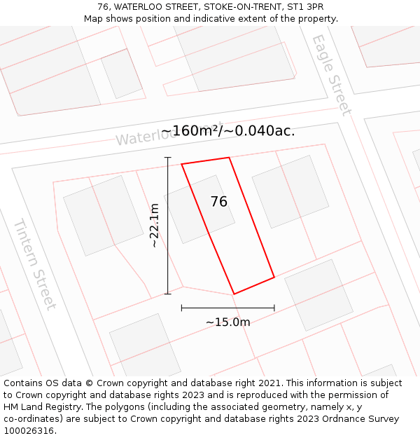 76, WATERLOO STREET, STOKE-ON-TRENT, ST1 3PR: Plot and title map