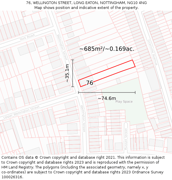 76, WELLINGTON STREET, LONG EATON, NOTTINGHAM, NG10 4NG: Plot and title map