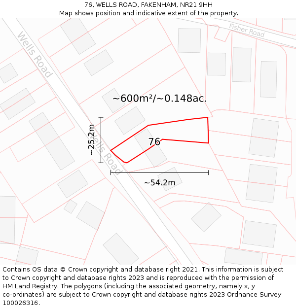 76, WELLS ROAD, FAKENHAM, NR21 9HH: Plot and title map
