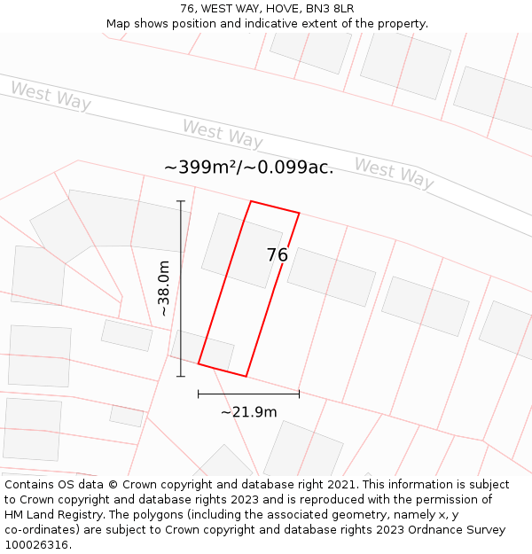 76, WEST WAY, HOVE, BN3 8LR: Plot and title map