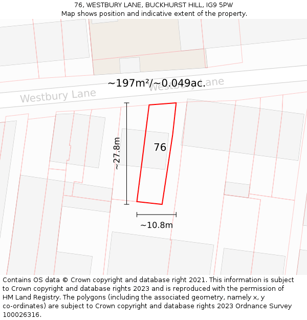 76, WESTBURY LANE, BUCKHURST HILL, IG9 5PW: Plot and title map