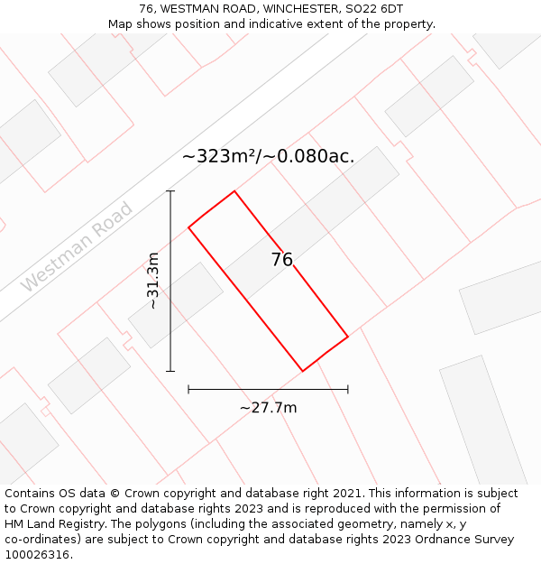 76, WESTMAN ROAD, WINCHESTER, SO22 6DT: Plot and title map