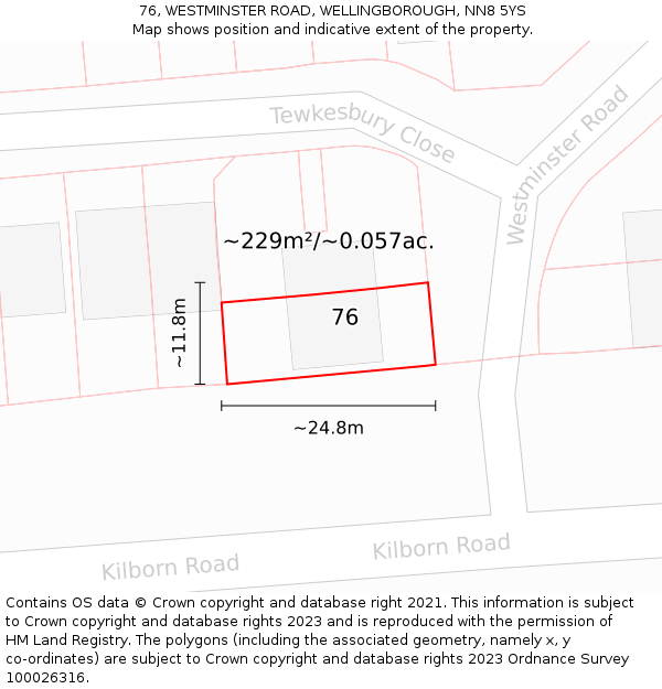 76, WESTMINSTER ROAD, WELLINGBOROUGH, NN8 5YS: Plot and title map