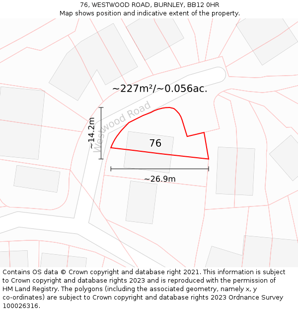 76, WESTWOOD ROAD, BURNLEY, BB12 0HR: Plot and title map