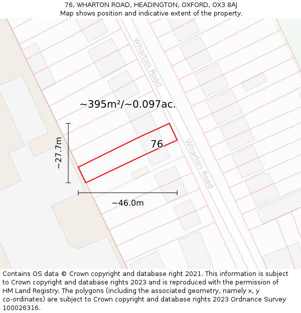 76, WHARTON ROAD, HEADINGTON, OXFORD, OX3 8AJ: Plot and title map