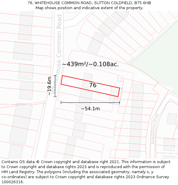 76, WHITEHOUSE COMMON ROAD, SUTTON COLDFIELD, B75 6HB: Plot and title map