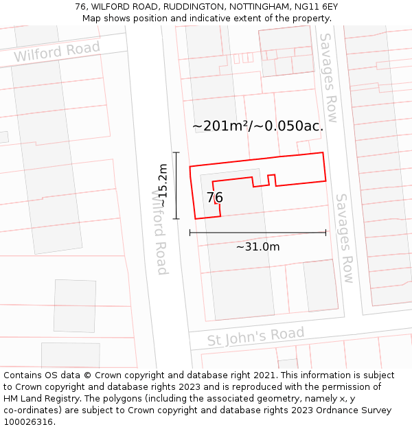 76, WILFORD ROAD, RUDDINGTON, NOTTINGHAM, NG11 6EY: Plot and title map