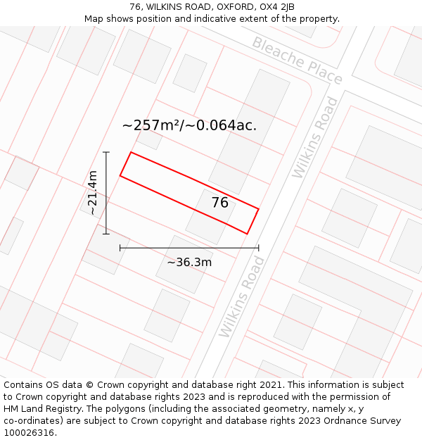 76, WILKINS ROAD, OXFORD, OX4 2JB: Plot and title map