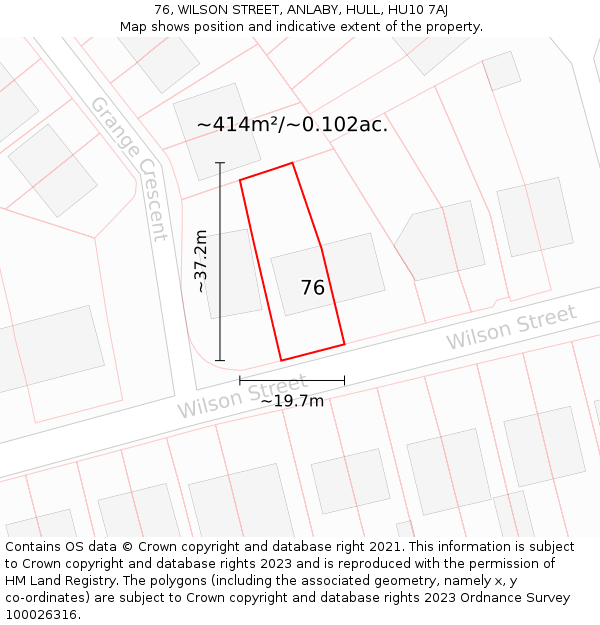 76, WILSON STREET, ANLABY, HULL, HU10 7AJ: Plot and title map