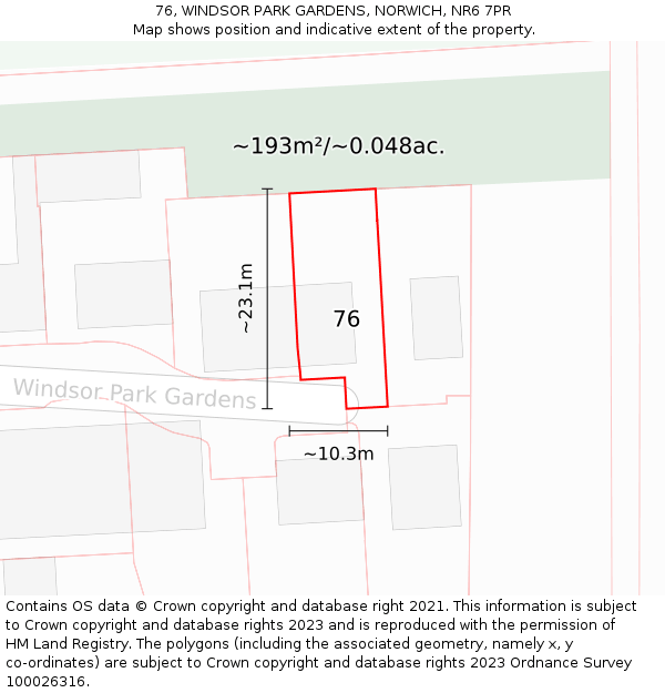 76, WINDSOR PARK GARDENS, NORWICH, NR6 7PR: Plot and title map