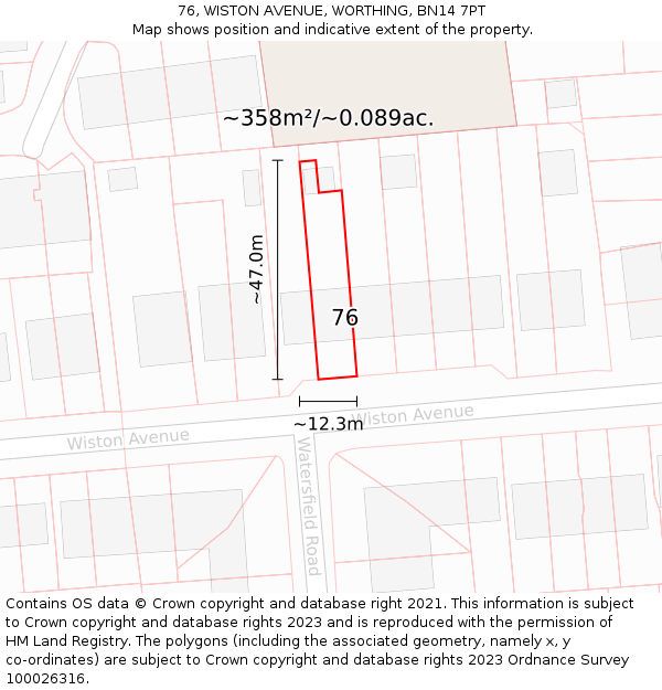 76, WISTON AVENUE, WORTHING, BN14 7PT: Plot and title map