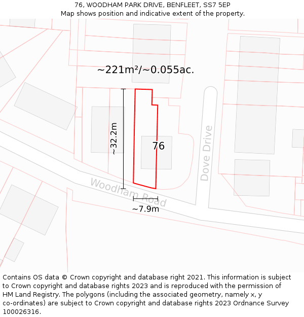 76, WOODHAM PARK DRIVE, BENFLEET, SS7 5EP: Plot and title map