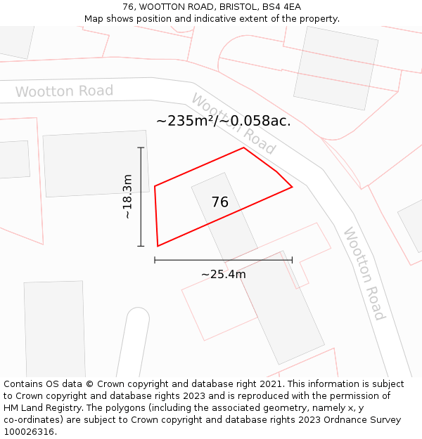 76, WOOTTON ROAD, BRISTOL, BS4 4EA: Plot and title map