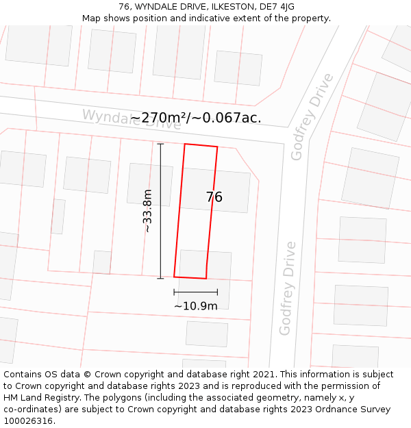 76, WYNDALE DRIVE, ILKESTON, DE7 4JG: Plot and title map