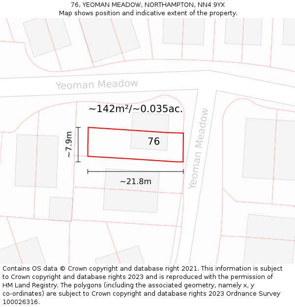 76, YEOMAN MEADOW, NORTHAMPTON, NN4 9YX: Plot and title map