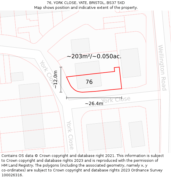 76, YORK CLOSE, YATE, BRISTOL, BS37 5XD: Plot and title map