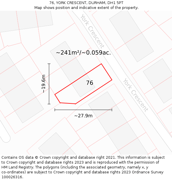 76, YORK CRESCENT, DURHAM, DH1 5PT: Plot and title map