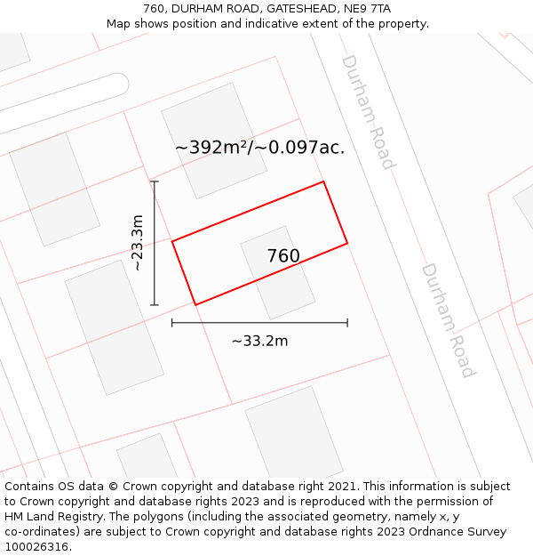 760, DURHAM ROAD, GATESHEAD, NE9 7TA: Plot and title map