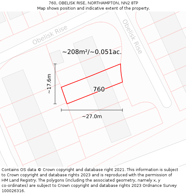 760, OBELISK RISE, NORTHAMPTON, NN2 8TP: Plot and title map