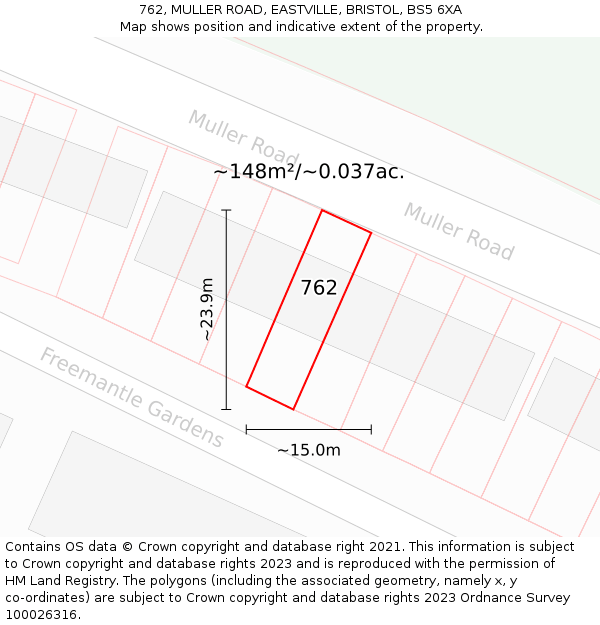 762, MULLER ROAD, EASTVILLE, BRISTOL, BS5 6XA: Plot and title map