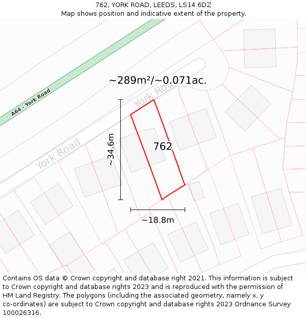 762, YORK ROAD, LEEDS, LS14 6DZ: Plot and title map